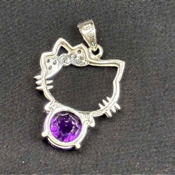 🎀 Silver Hello Kitty Outline Pendant 4.1 g – Amethyst & CZ 3.1 ct Adorable Gift - Picture 3 of 8
